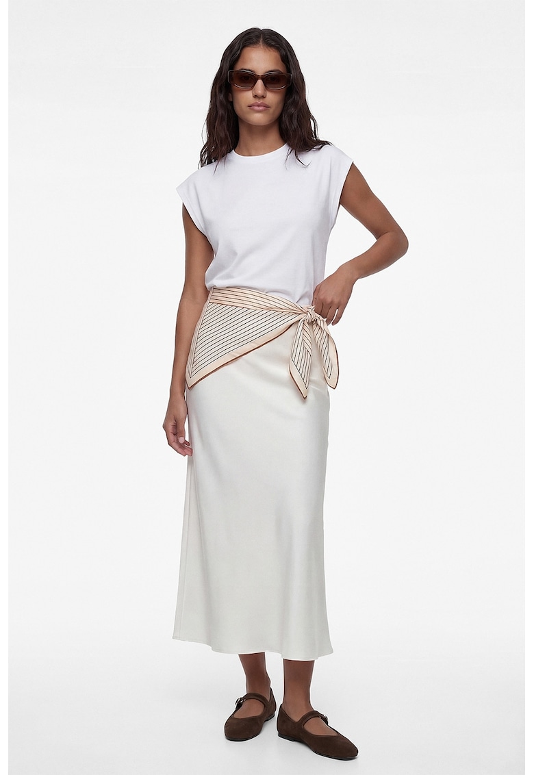Fusta midi de satin - Alb murdar