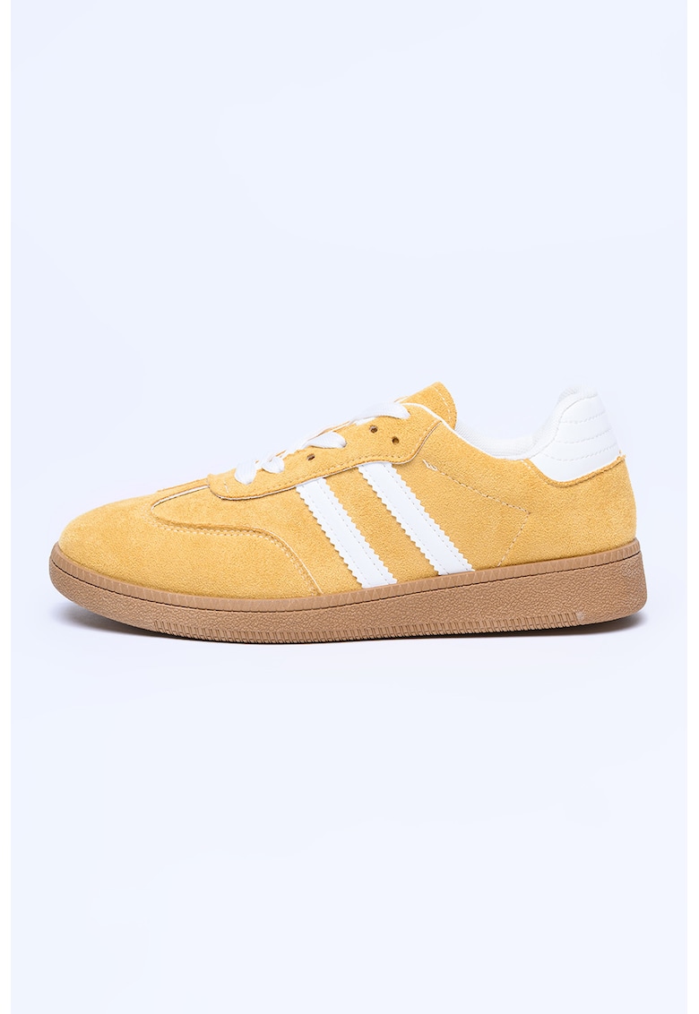 Pantofi sport din piele intoarsa ecologica cu garnituri contrastante - Galben sofran