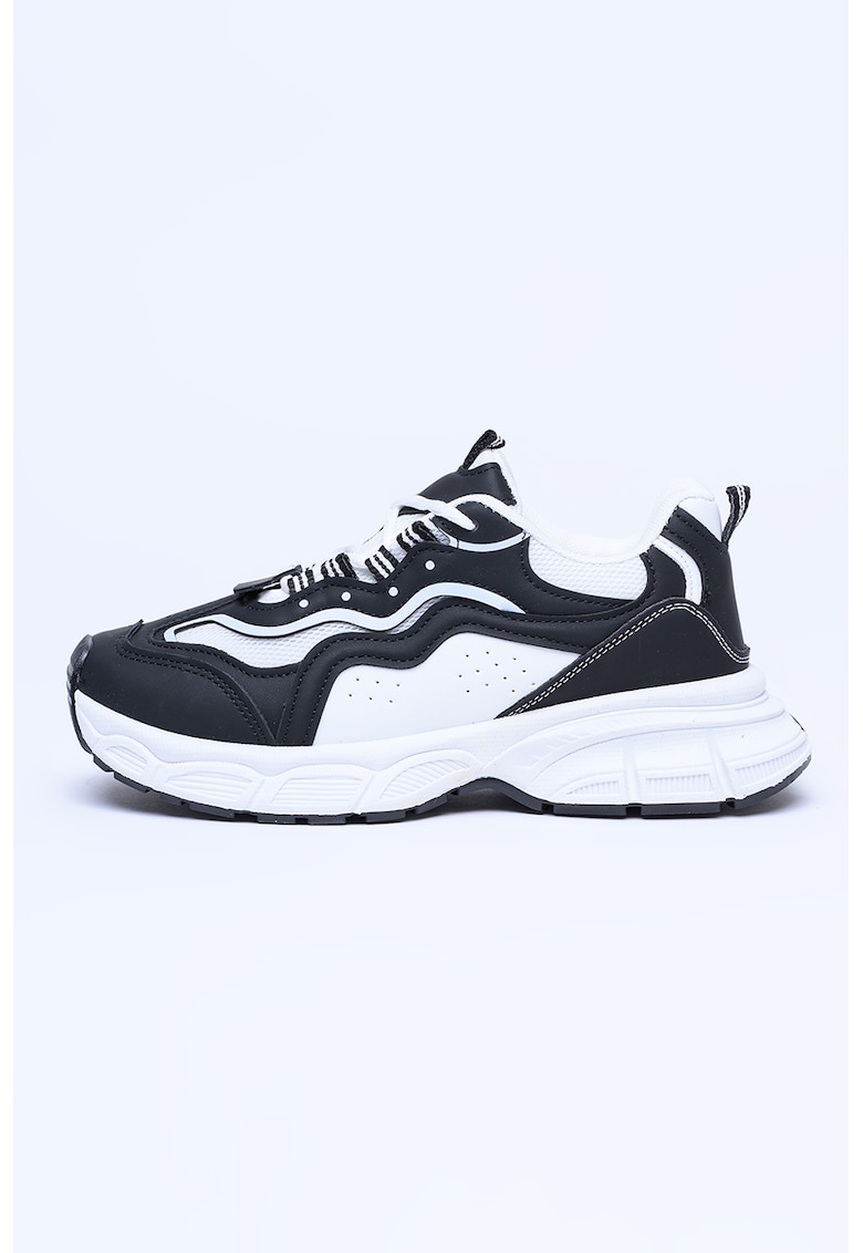 Pantofi sport cu talpa cu aspect masiv - Alb/Negru