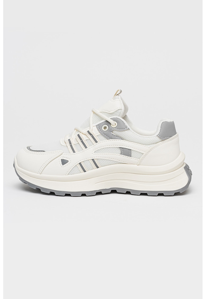 Pantofi sport wedge din plasa cu garnituri din piele ecologica - Gri/Alb murdar