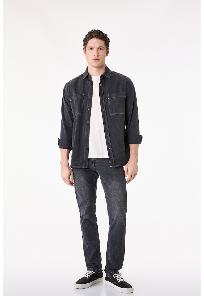 Blugi slim fit cu aspect decolorat - Gri antracit