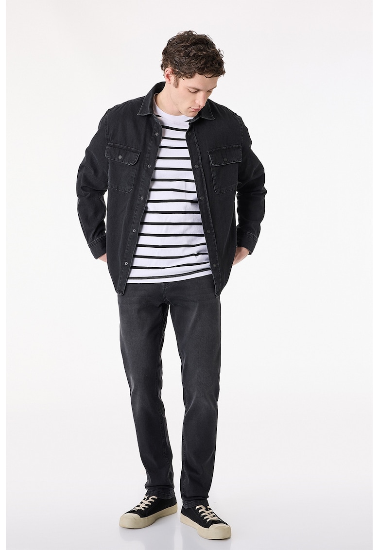 Blugi slim fit cu aspect decolorat - Negru