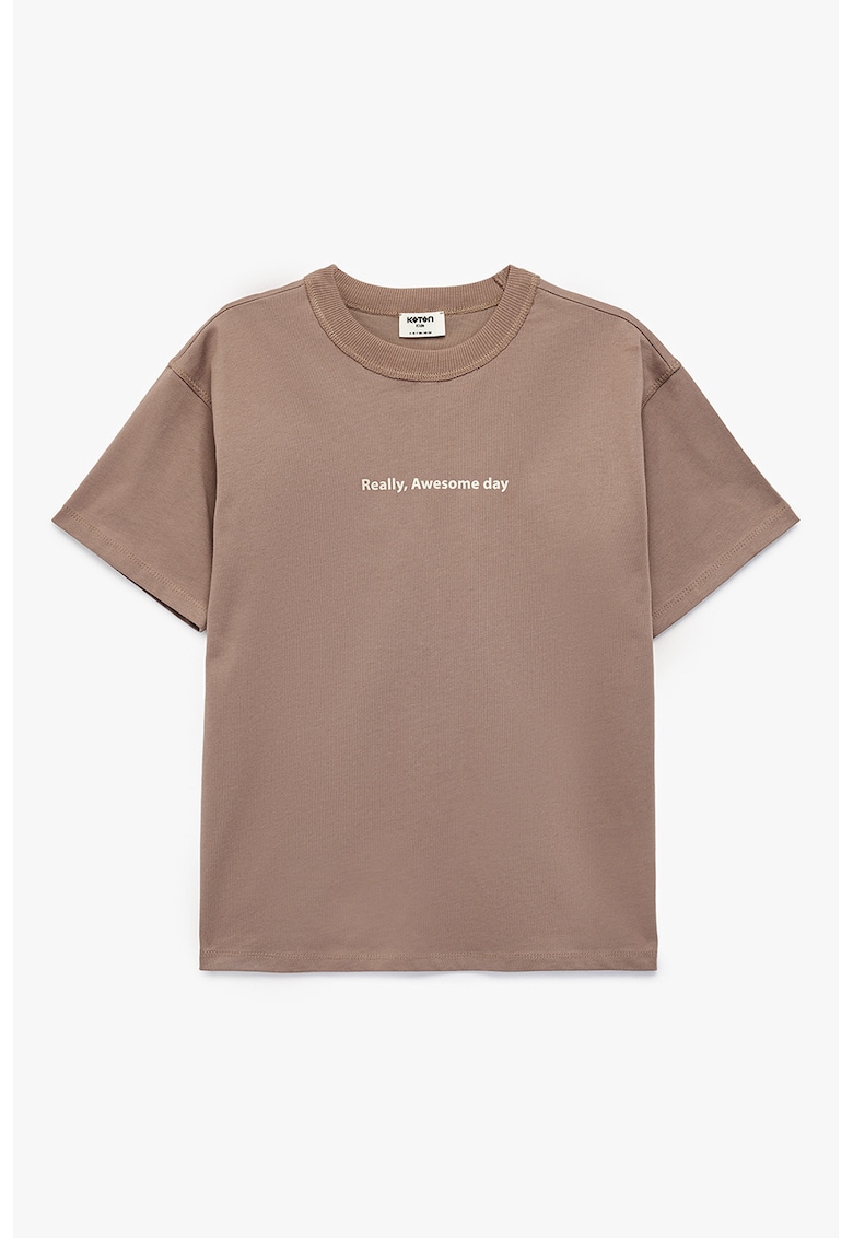 Tricou cu imprimeu text - Maro taupe