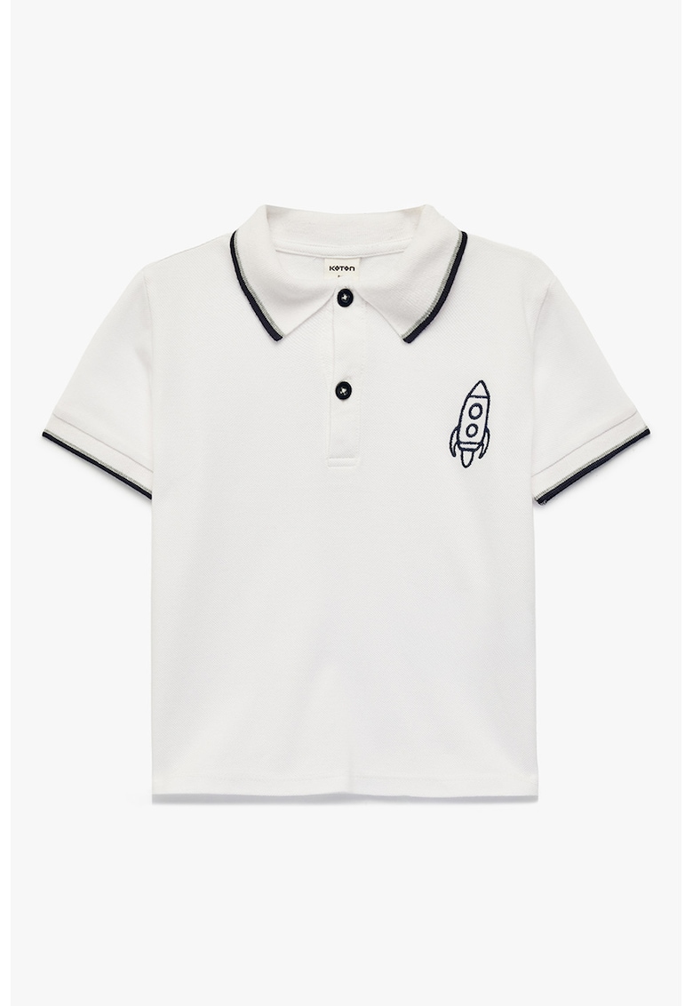 Tricou polo de bumbac cu linii contrastante - Alb/Albastru ultramarin