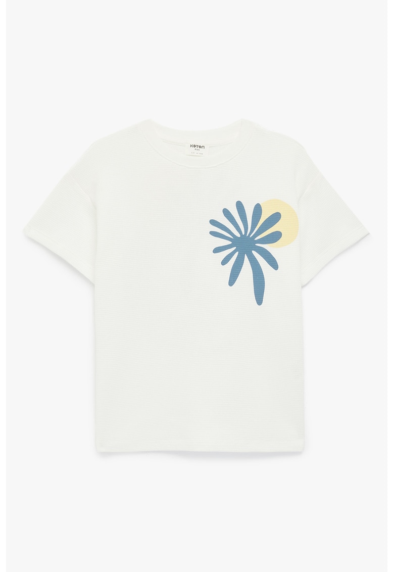 Tricou de bumbac cu imprimeu grafic - Alb/Galben/Albastru