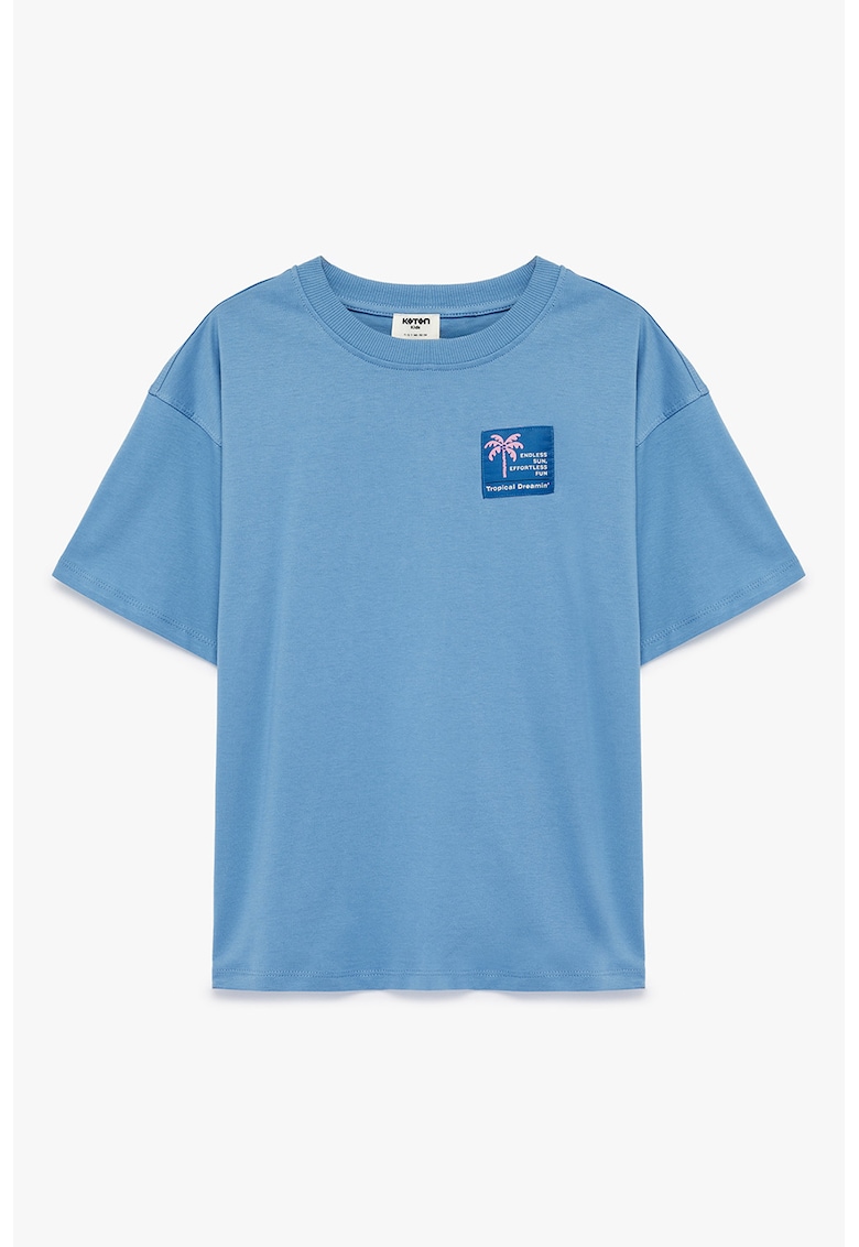 Tricou de bumbac cu imprimeu si maneci usor cazute - Albastru prafuit
