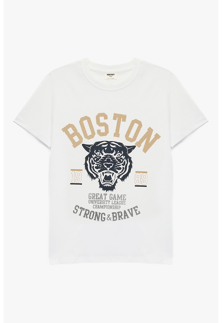 Tricou de bumbac cu imprimeu grafic - Alb/Negru/Bej