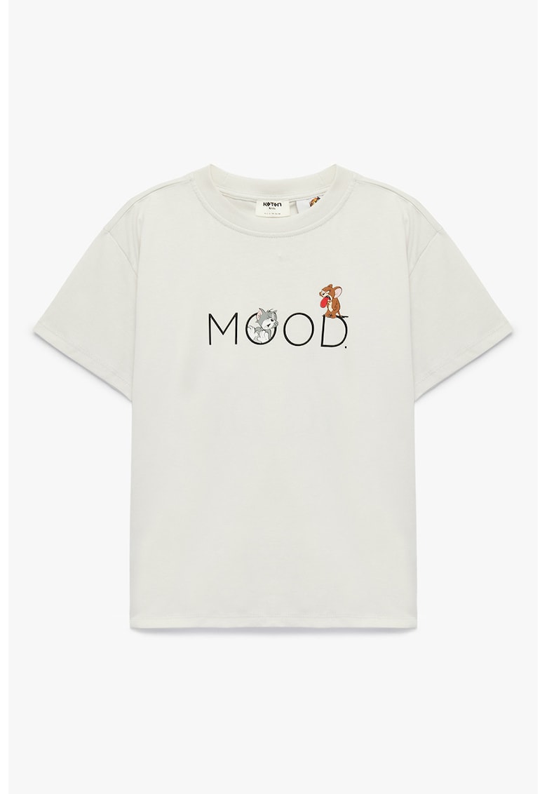 Tricou de bumbac cu imprimeu text si grafic - Alb/Galben/Gri