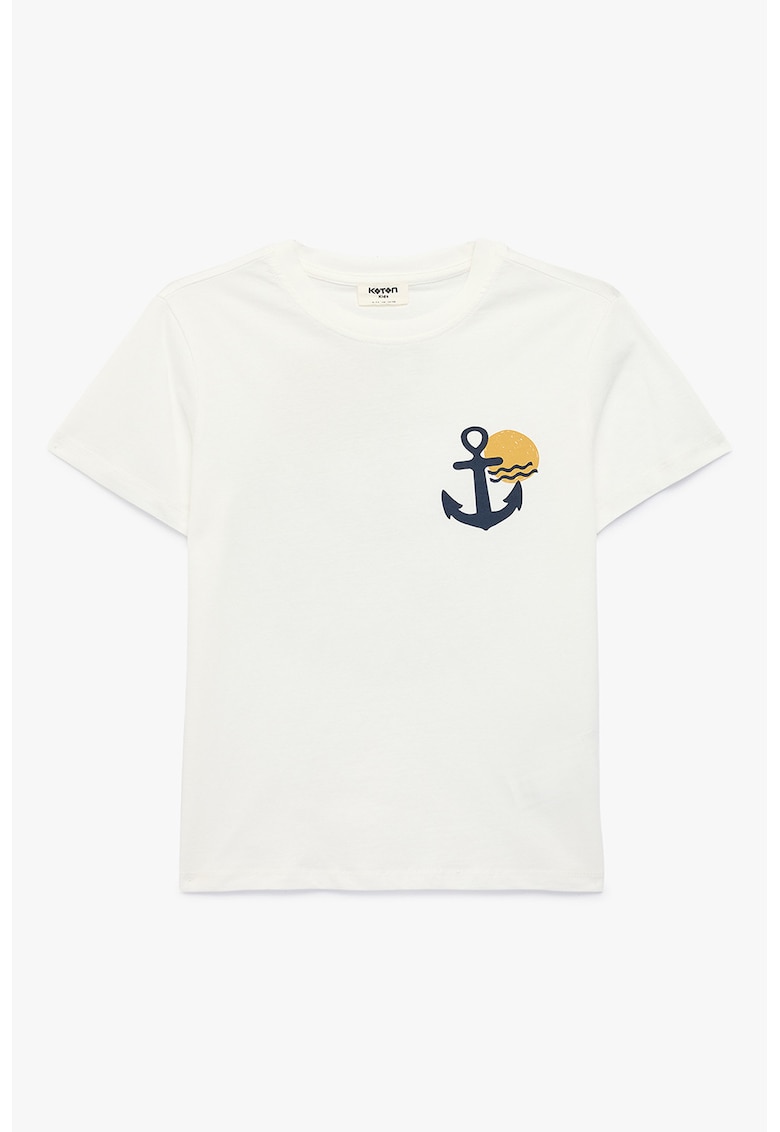 Tricou de bumbac cu imprimeu grafic - Alb/Bleumarin/Ocru
