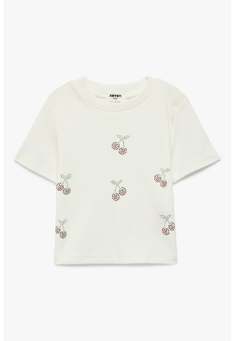 Tricou cu cirese din strasuri - Rosu/Alb/Argintiu