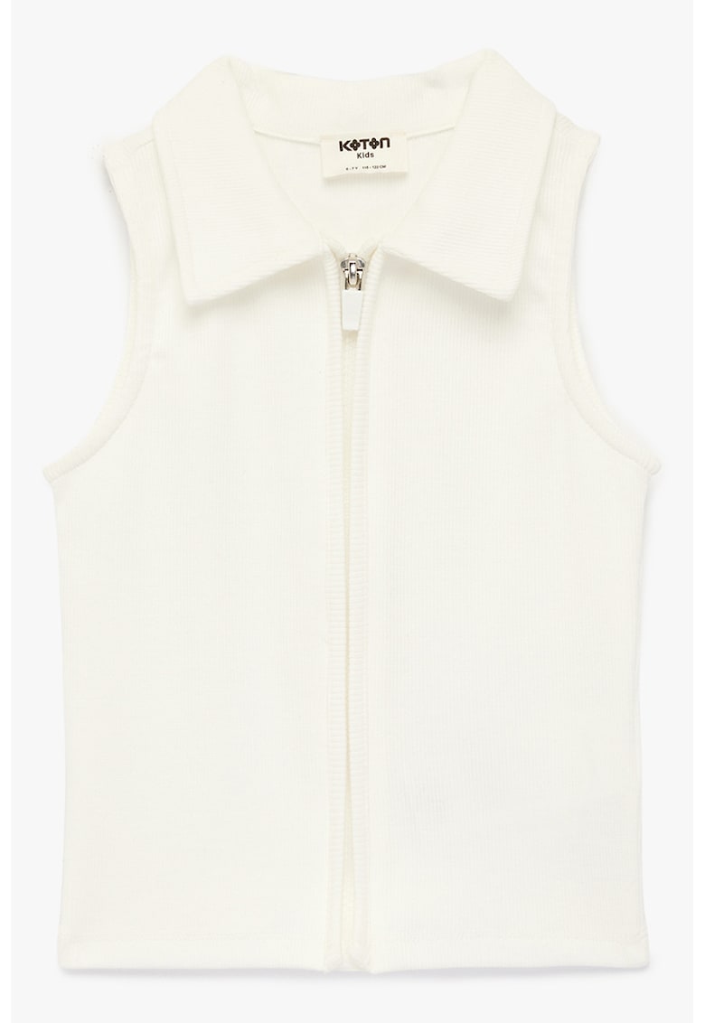 Top striat cu fermoar - Alb