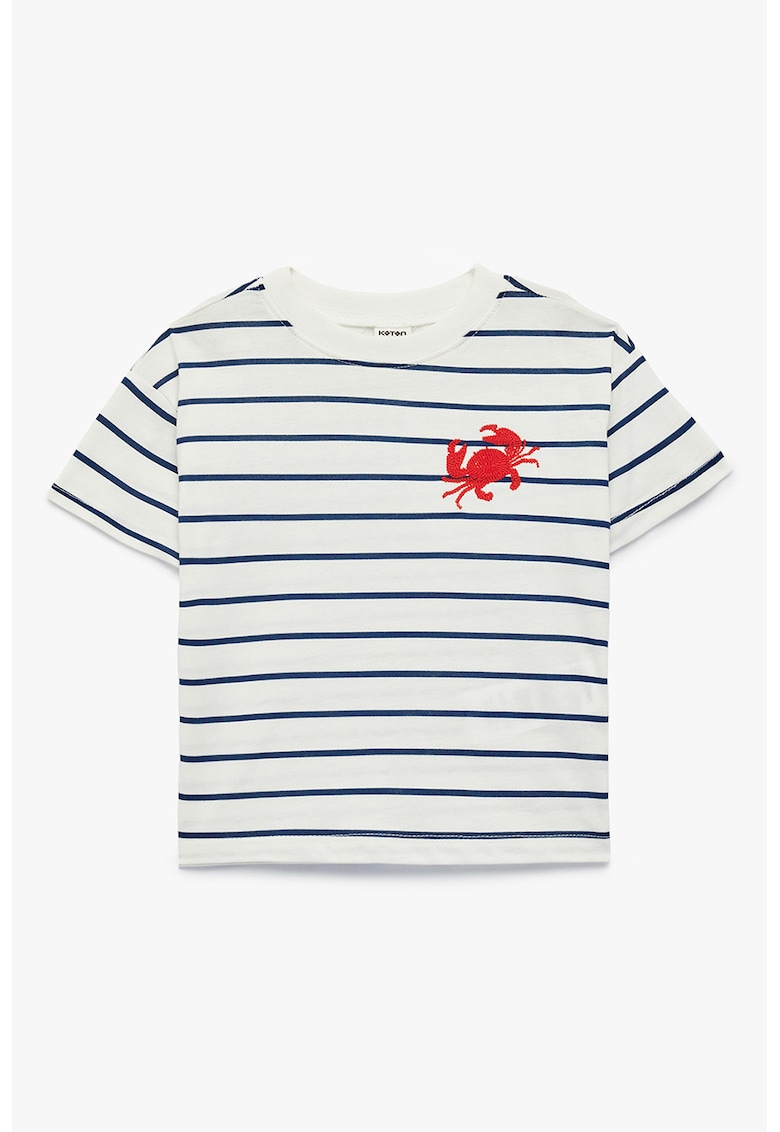 Tricou de bumbac cu dungi - Rosu/Alb/Bleumarin