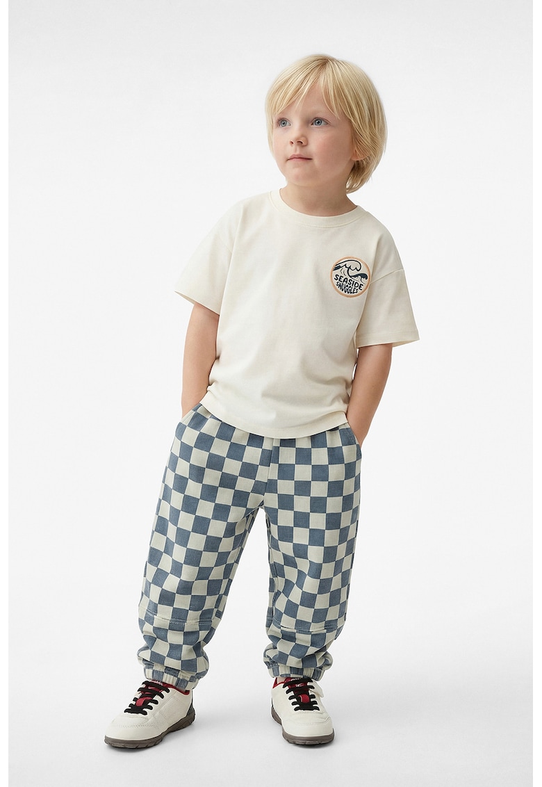 Tricou de bumbac cu imprimeu grafic pe spate - Alb fildes/Portocaliu/Albastru petrol