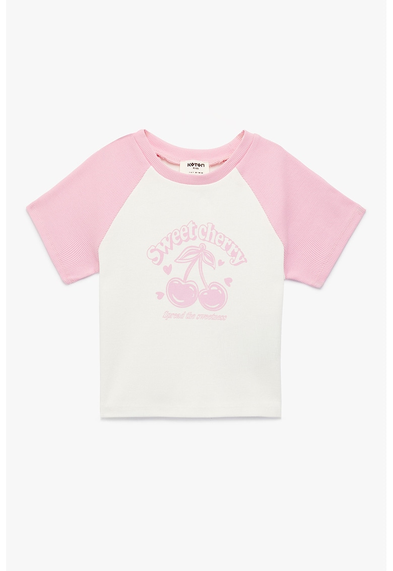 Tricou in doua nuante cu maneci raglan - Alb fildes/Roz pastel