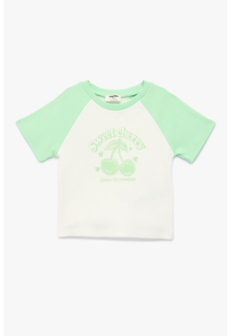 Tricou in doua nuante cu maneci raglan - Verde deschis/Alb murdar