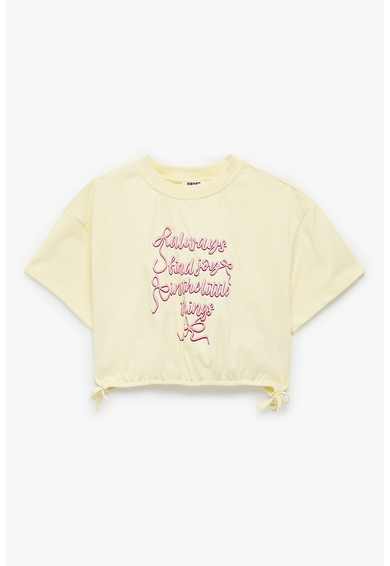 Tricou crop de bumbac cu text - Galben pai
