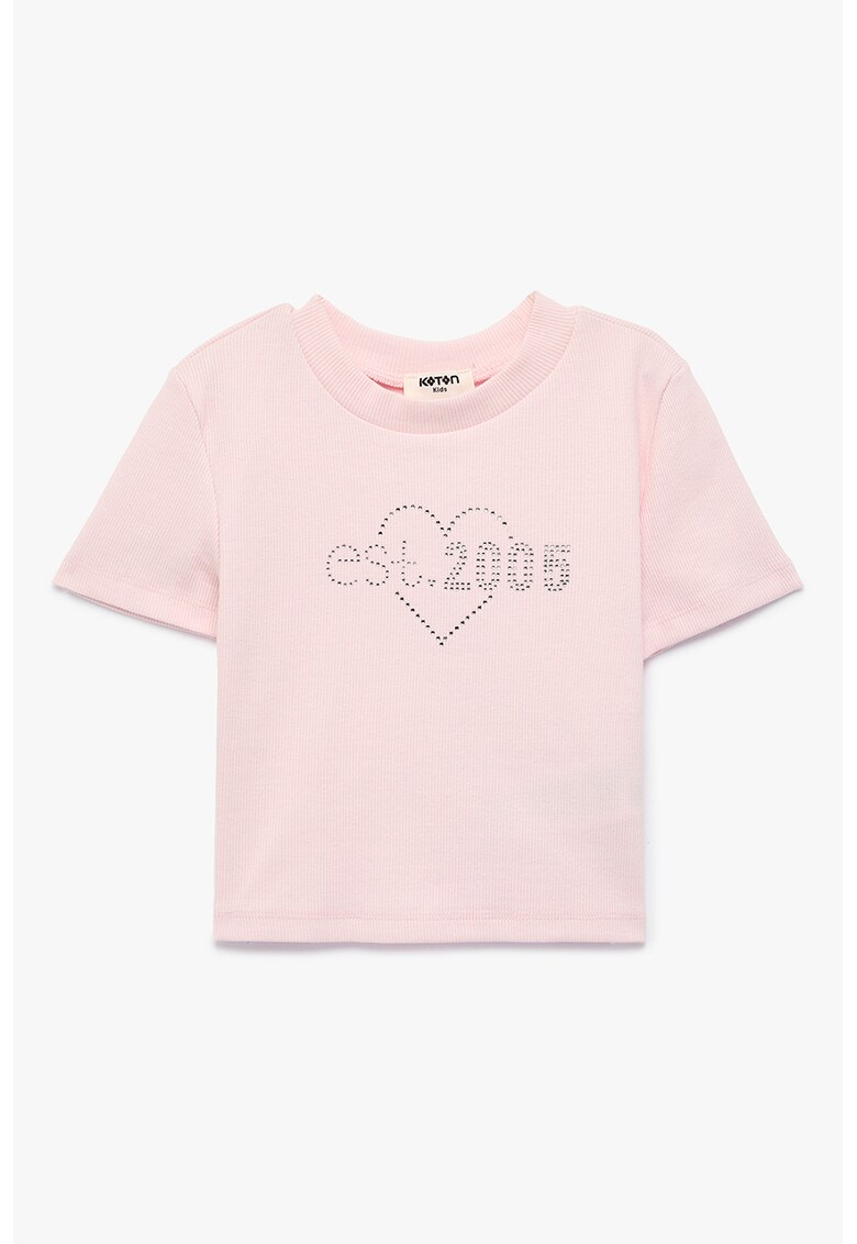Tricou din amestec de bumbac cu strasuri - Roz pastel