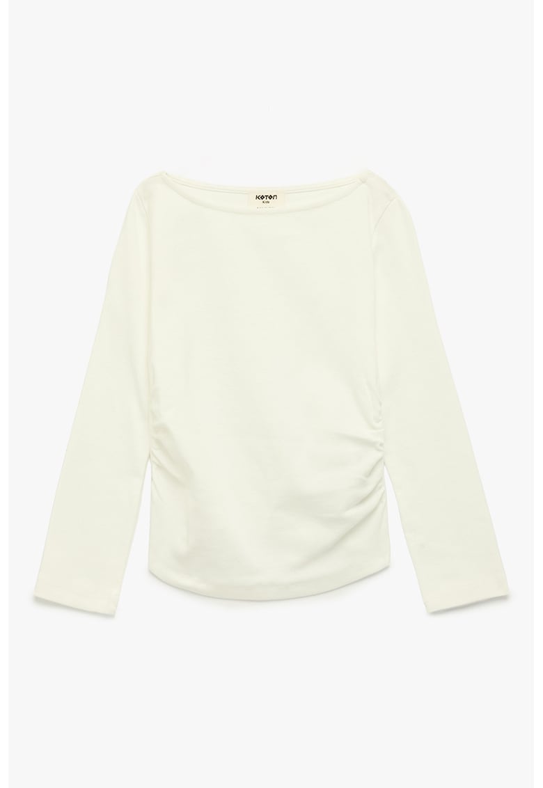 Bluza din amestec de bumbac cu fronseu - Alb fildes