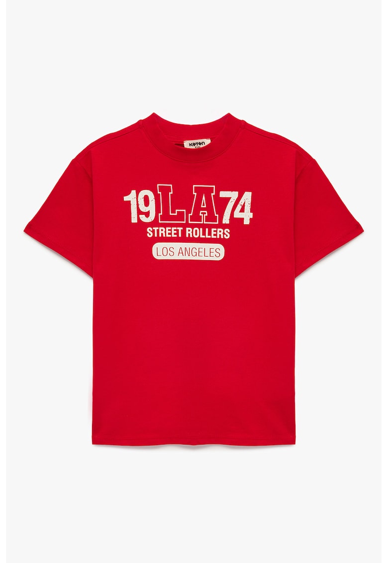 Tricou de bumbac cu text - Rosu vermillion