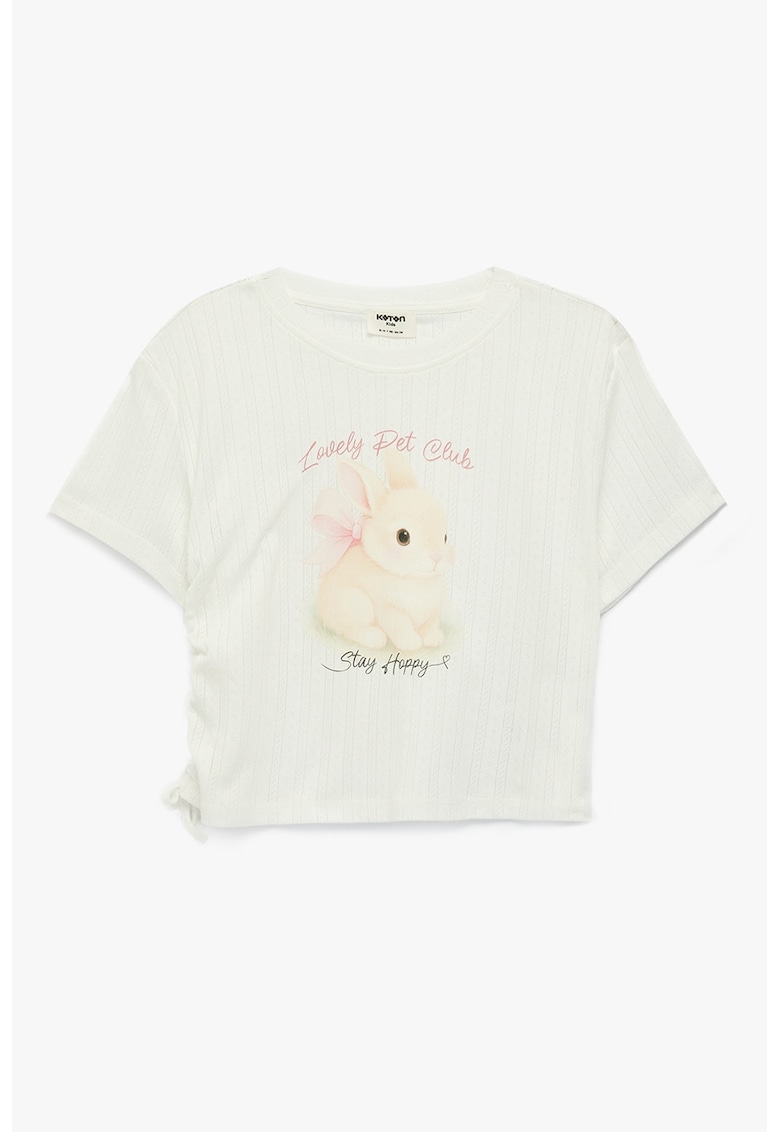 Tricou crop cu imprimeu iepure - Alb fildes/Galben pal