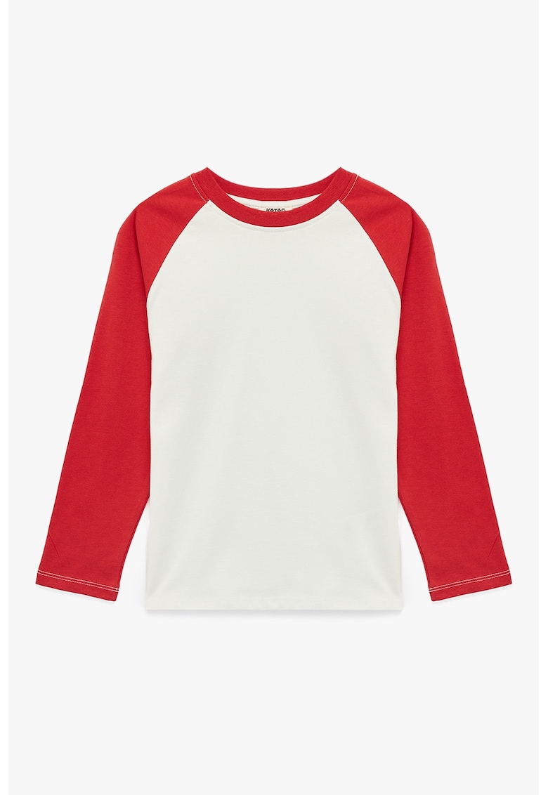 Bluza uni cu decolteu la baza gatului - Rosu/Alb murdar