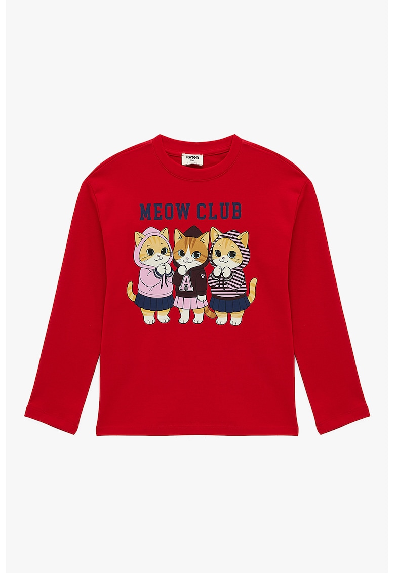 Bluza cu imprimeu pisici - Roz/Rosu englez