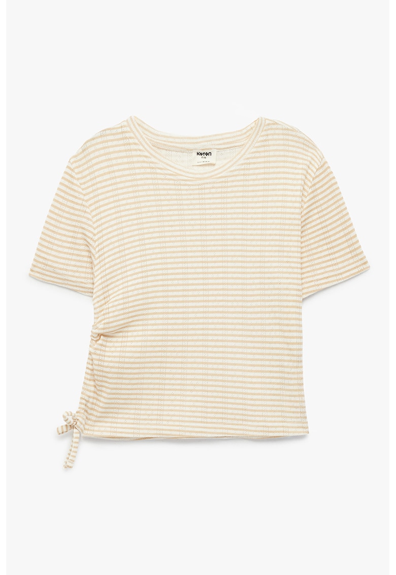 Tricou cu dungi si parte laterala ajustabila - Alb/Piersica