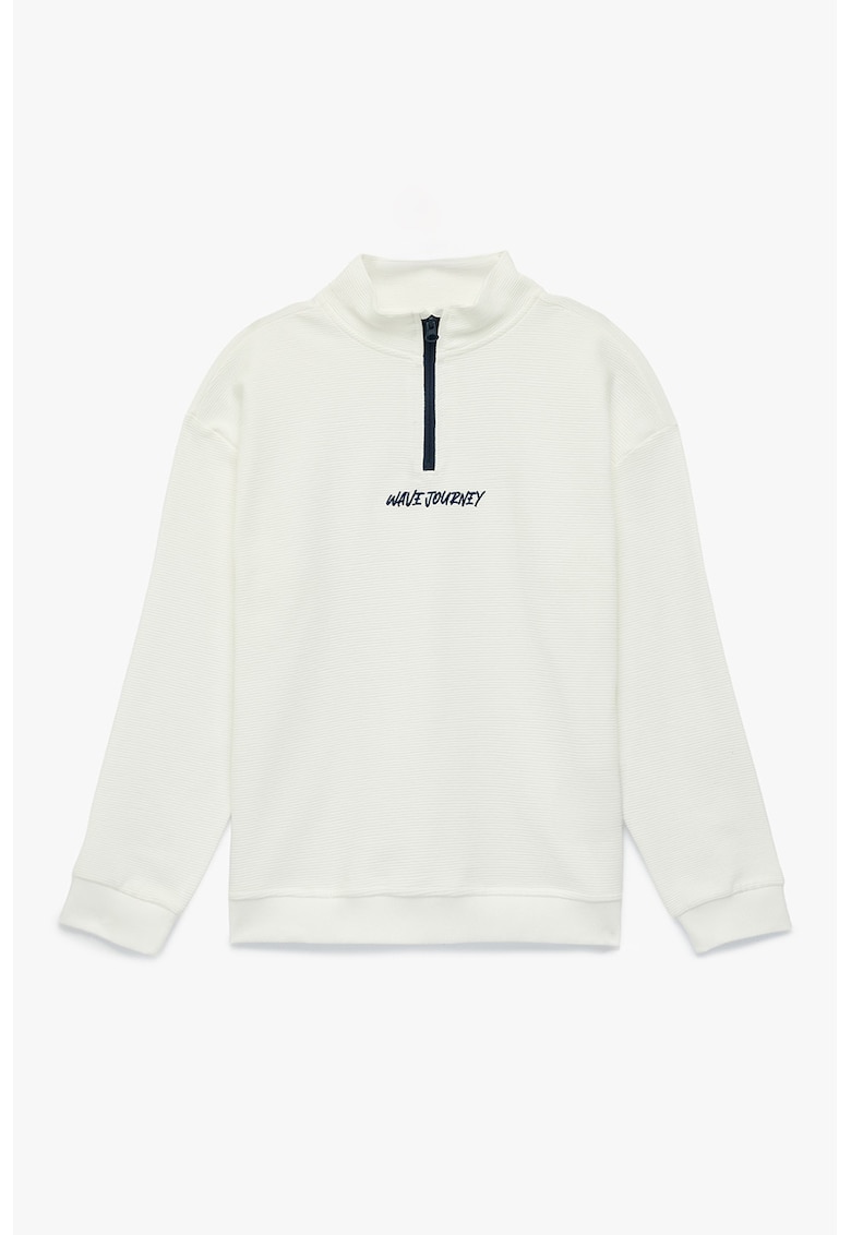 Bluza striata cu fenta cu fermoar - Alb fildes/Albastru inchis