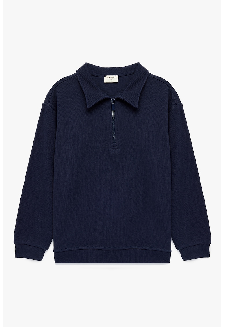 Bluza de trening de bumbac cu fermoar scurt - Albastru ultramarin