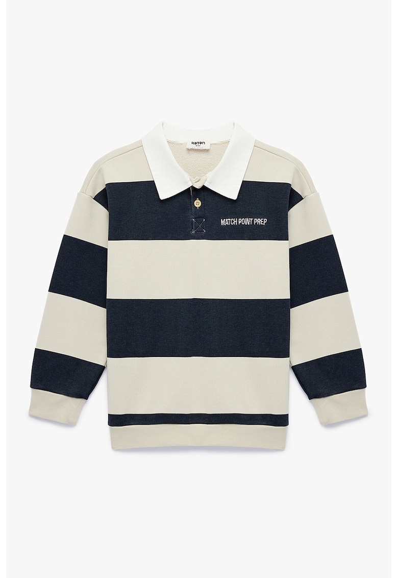 Bluza de trening cu dungi si guler contrastant - Albastru ultramarin/Bej