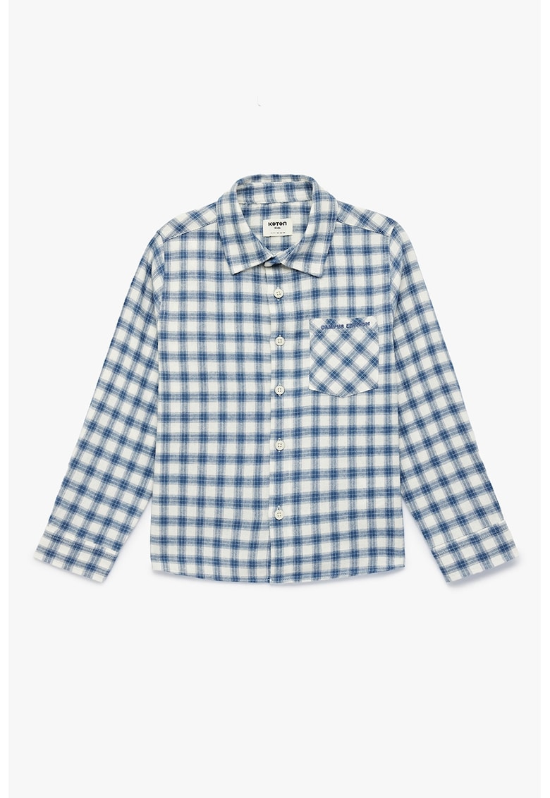 Camasa in carouri cu buzunar pe piept - Albastru inchis/Alb murdar