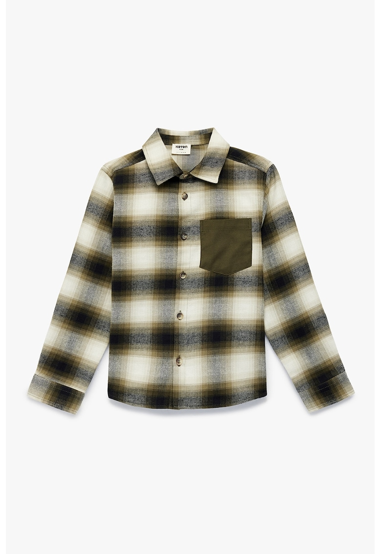 Jacheta-camasa in carouri cu buzunar pe piept - Alb/Verde masliniu