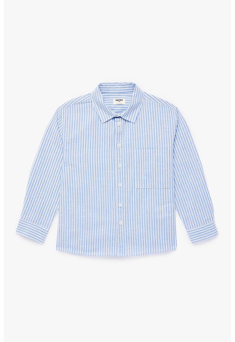 Camasa cu dungi si buzunar pe piept - Alb/Albastru deschis neon