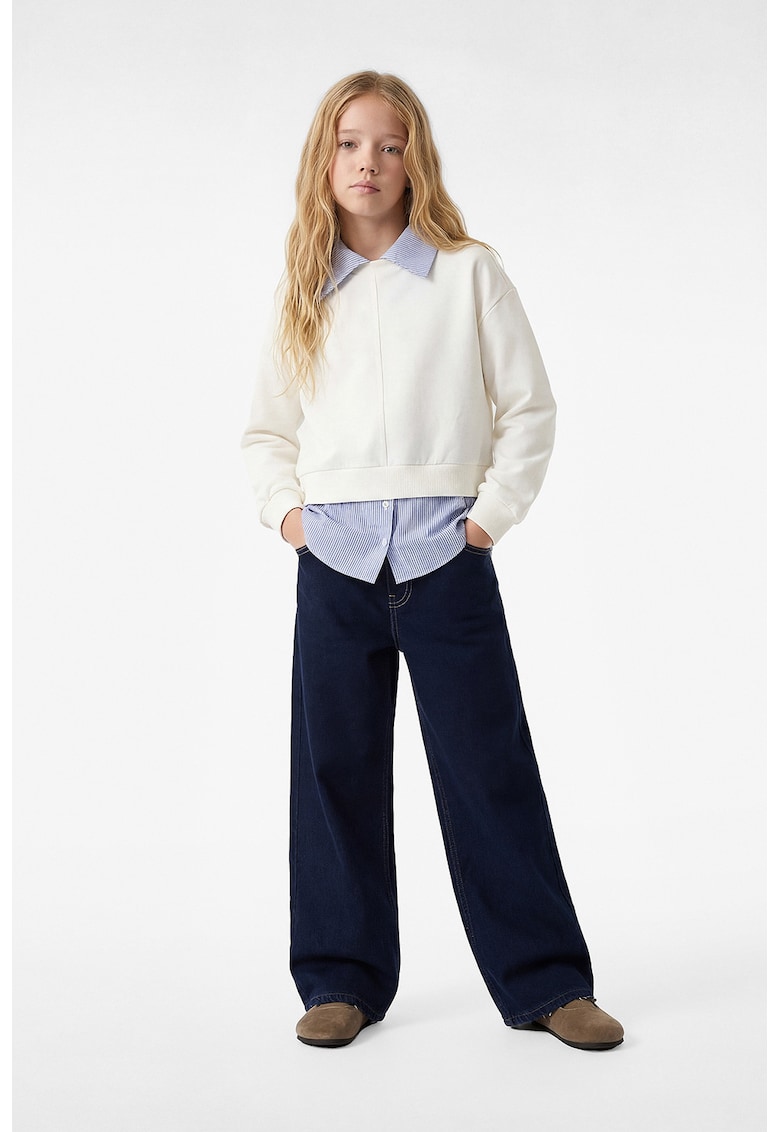 Bluza de trening uni de bumbac - Alb/Albastru