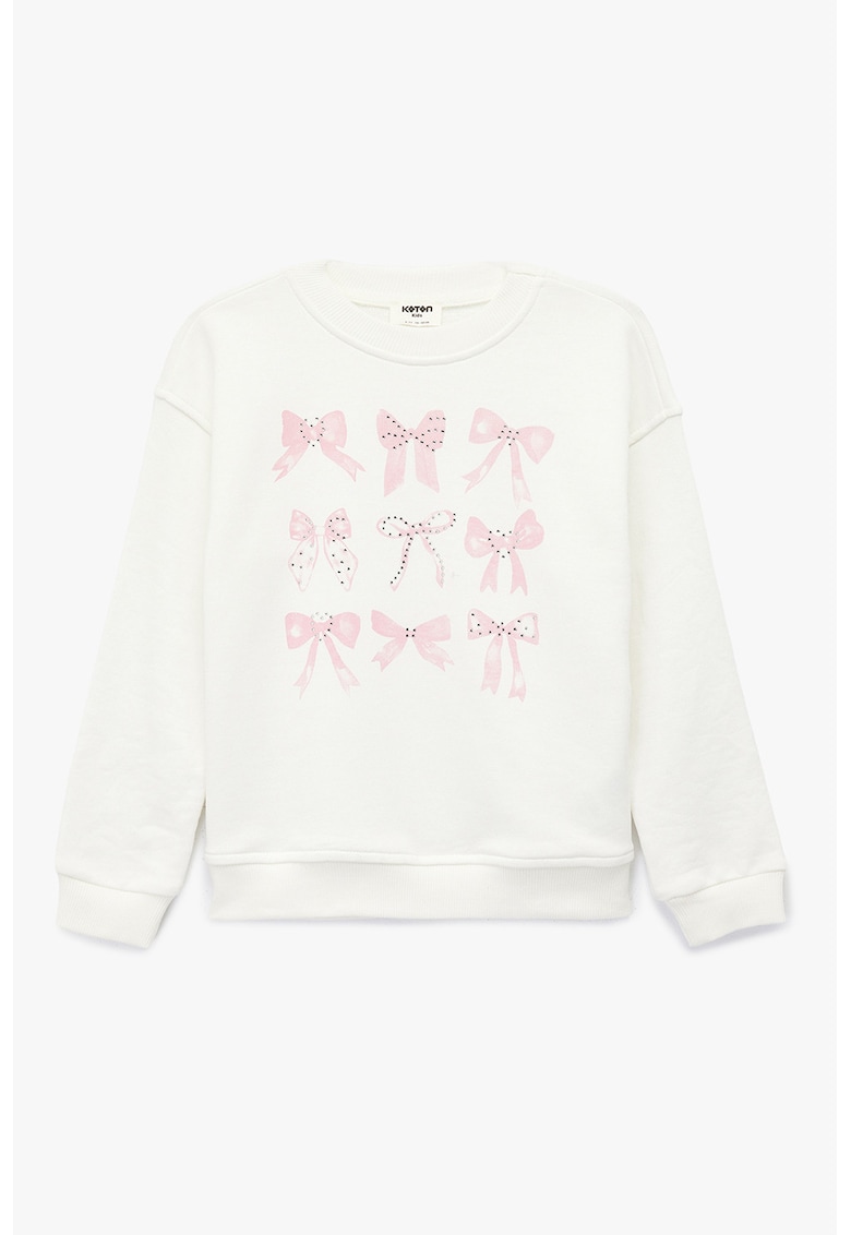 Bluza de trening cu imprimeu funde - Alb fildes/Roz