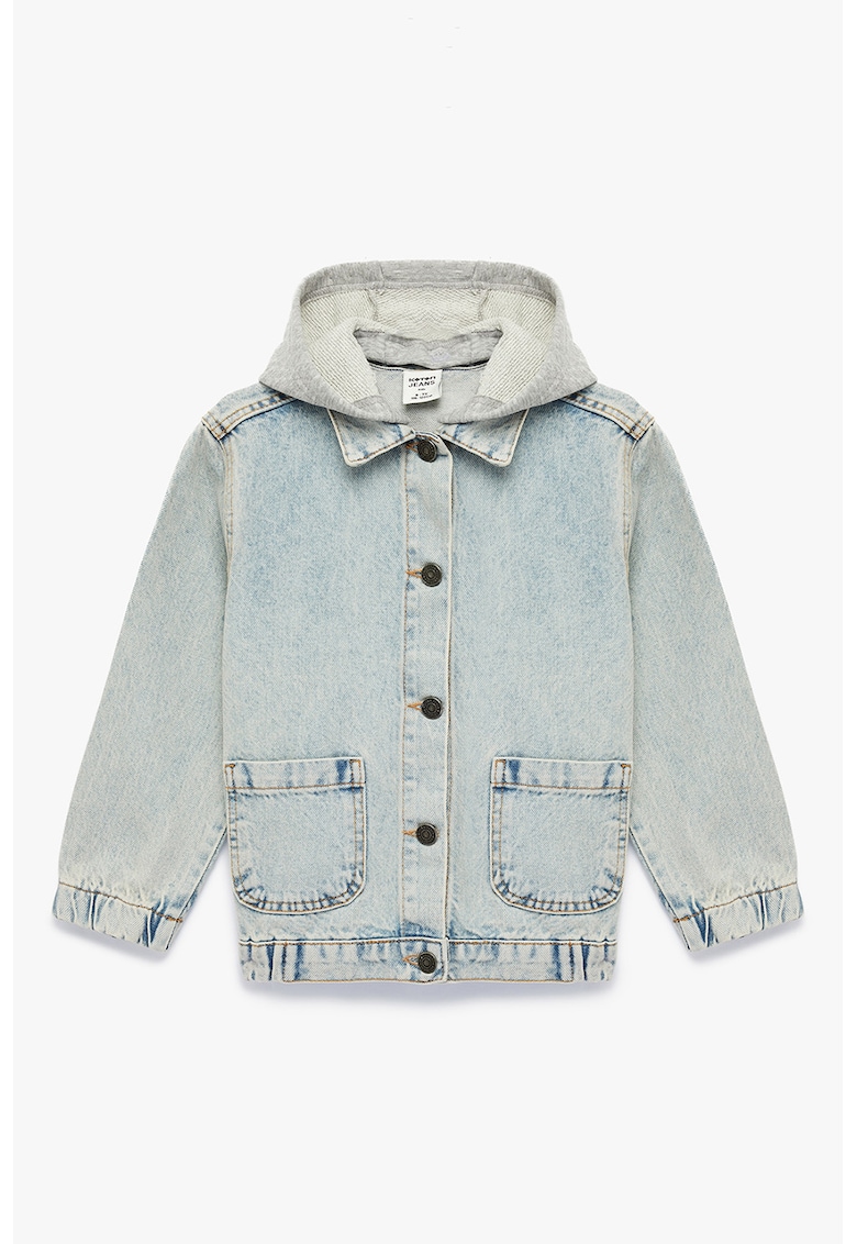 Jacheta din denim cu gluga detasabila - Albastru deschis