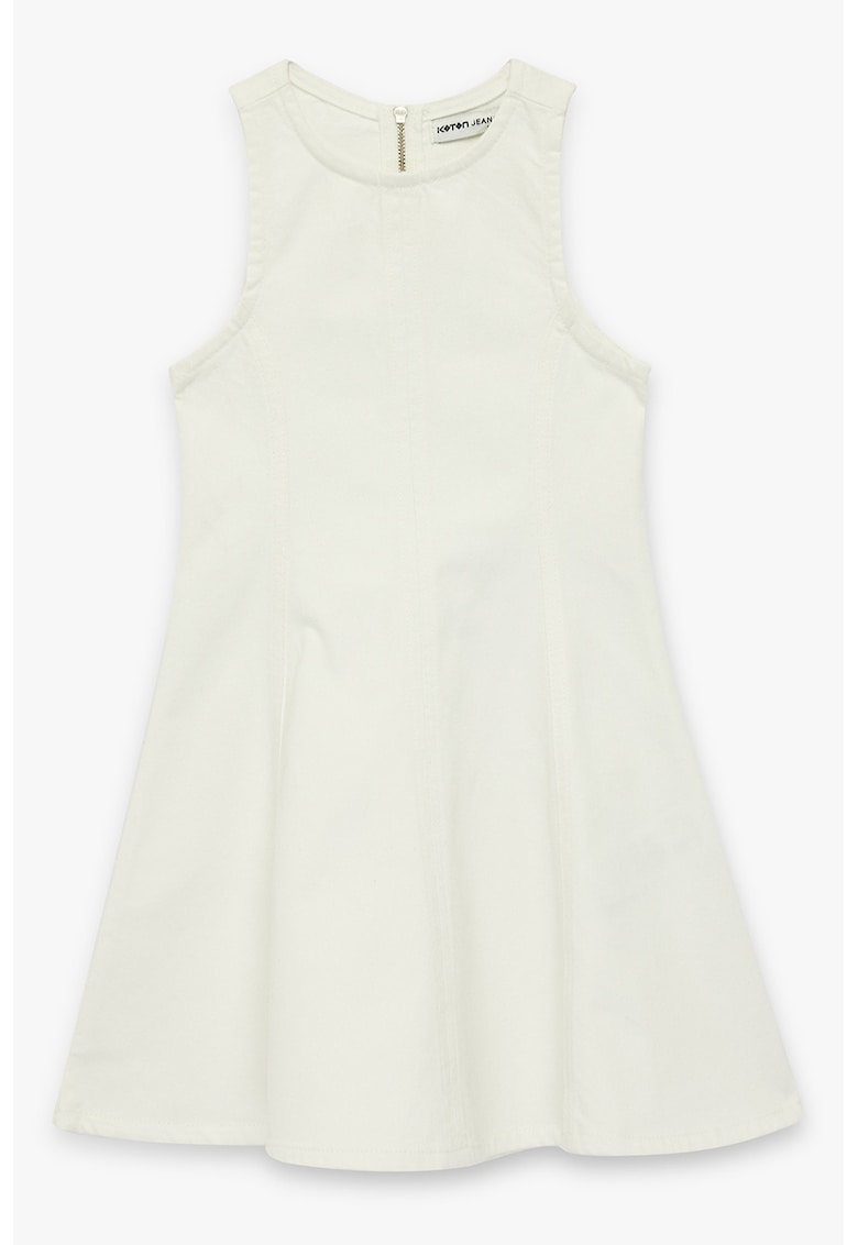 Rochie de denim cu pliuri si decolteu la baza gatului - Alb fildes