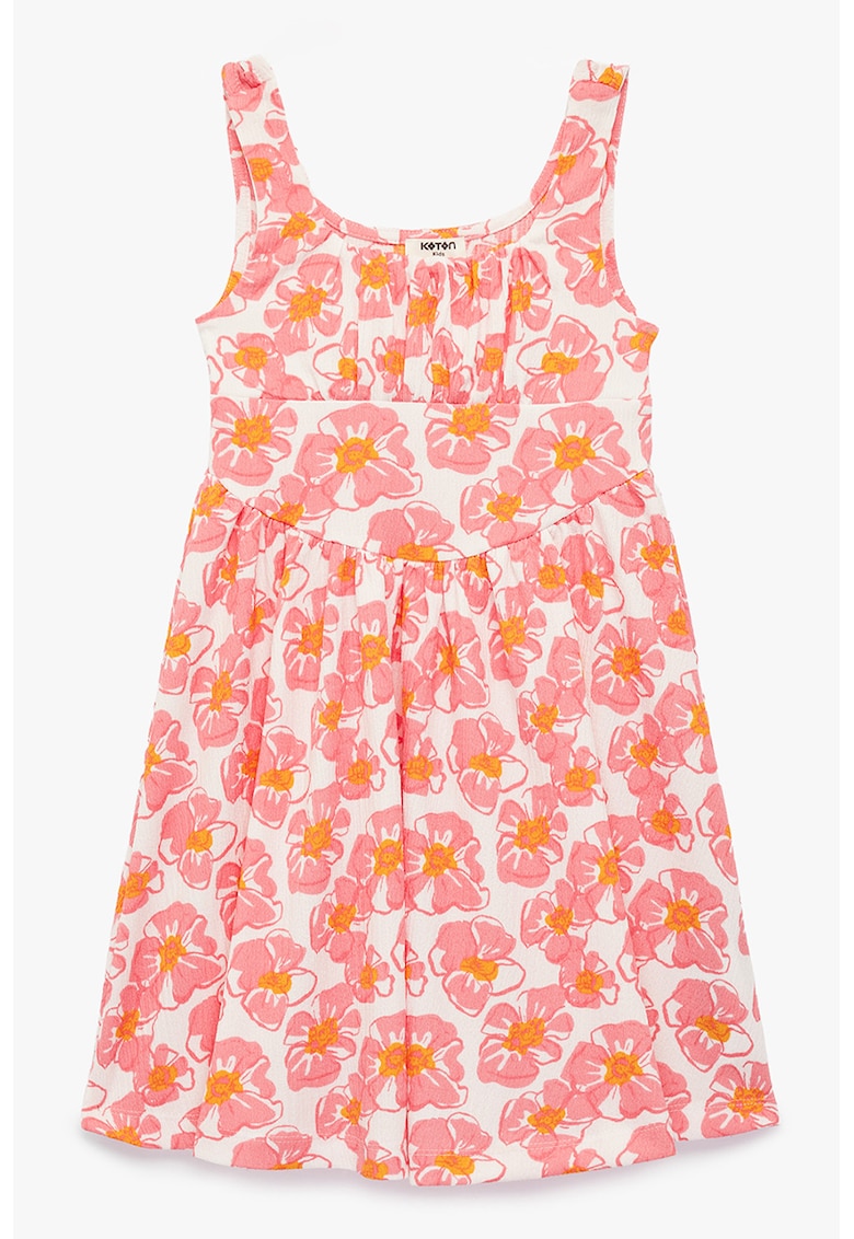 Rochie evazata cu model floral - Alb/Rosu deschis