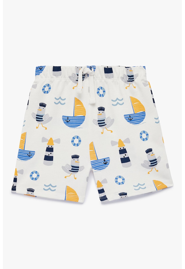 Pantaloni scurti de bumbac cu model - Alb/Galben/Albastru