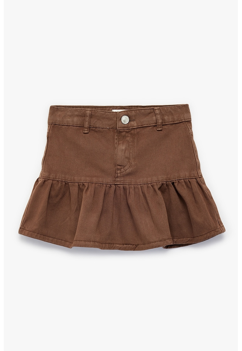 Fusta mini din denim cu volane - Maro