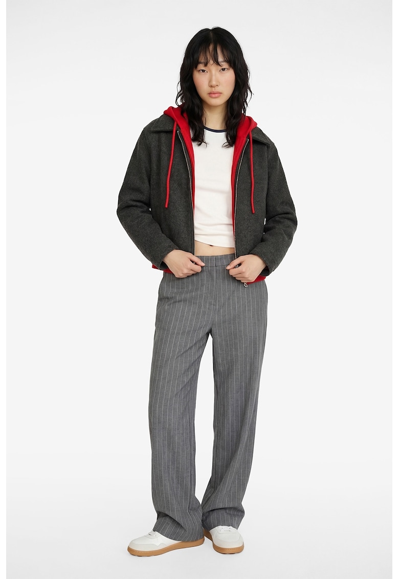 Jacheta cu fermoar si guler ascutit - Gri inchis melange