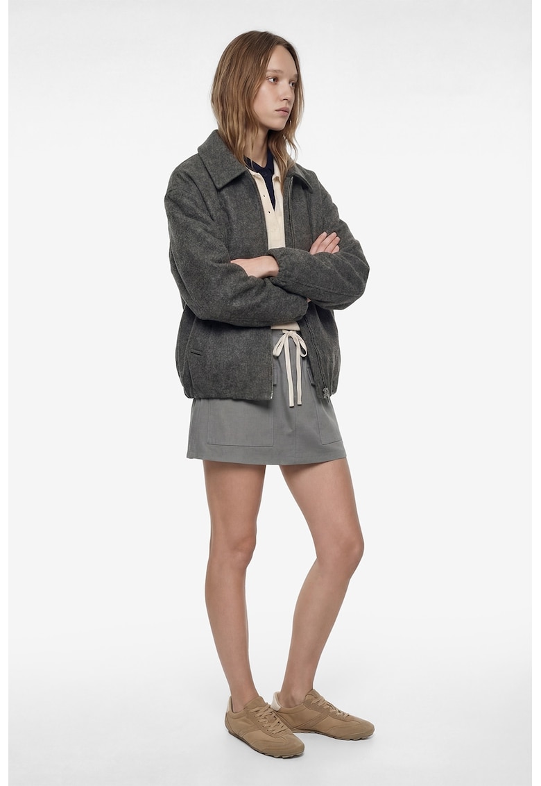 Jacheta cu fermoar si buzunare oblice - Gri melange
