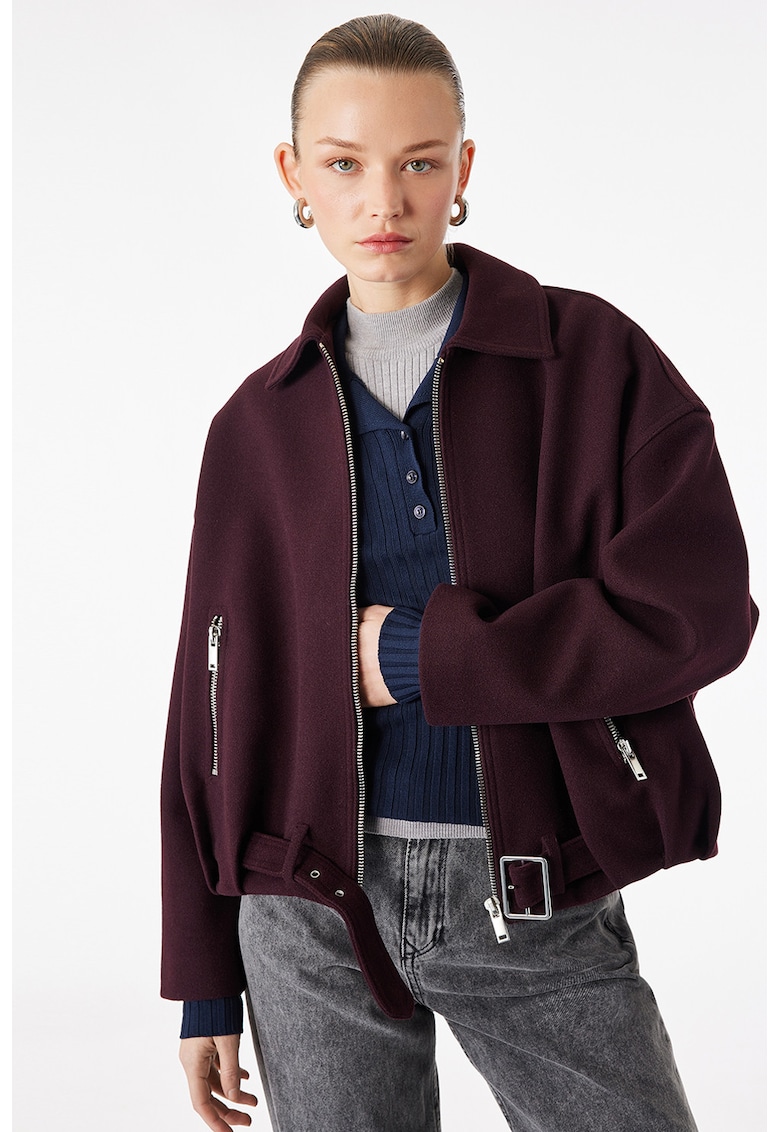 Jacheta cu fermoar si buzunare - Visiniu inchis