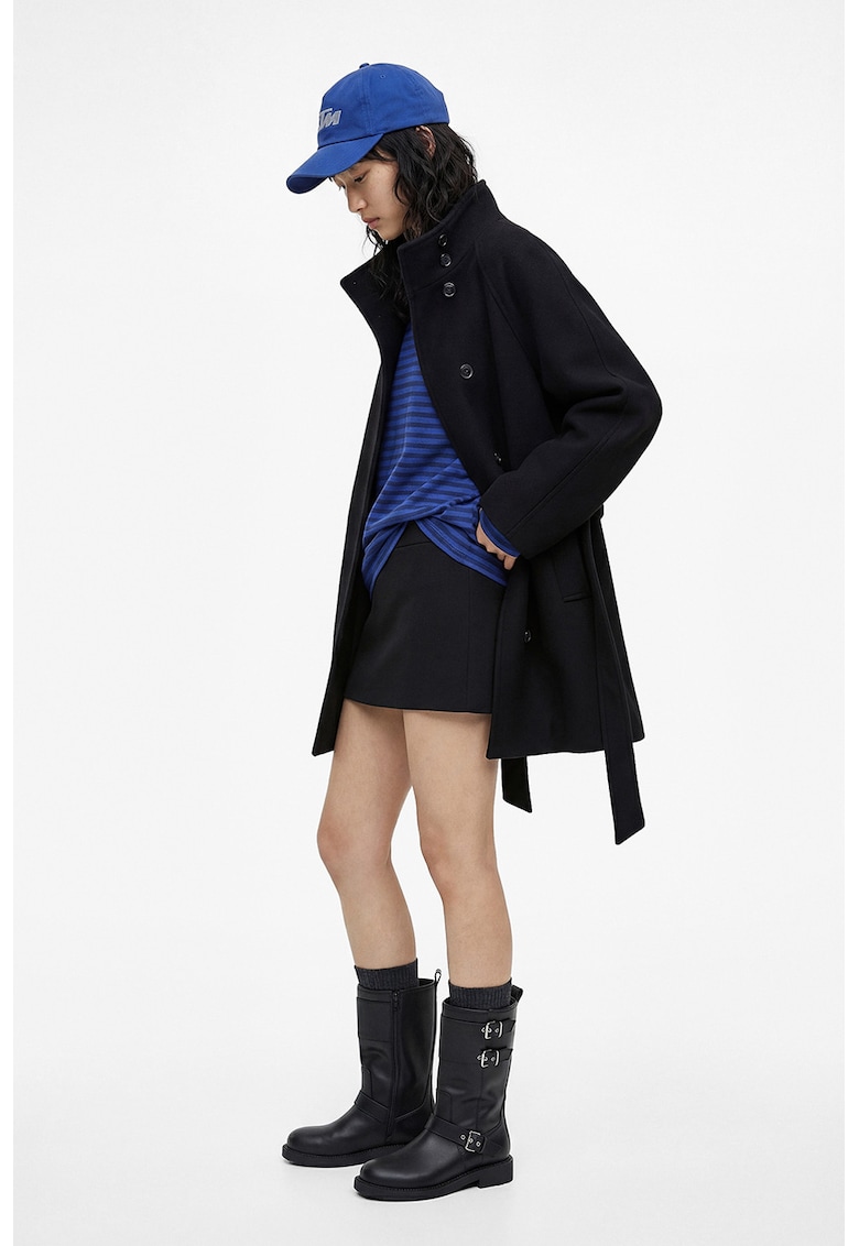 Palton cu nasturi si cordon - Negru