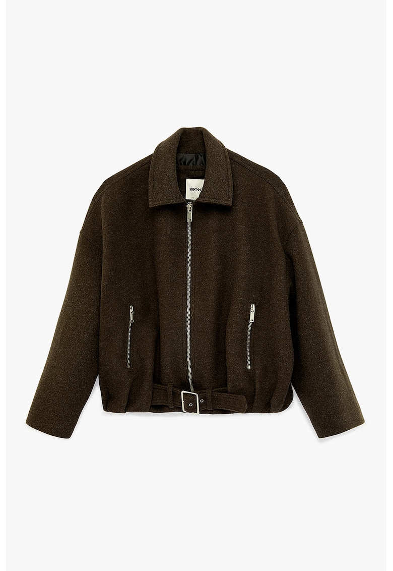 Jacheta cu fermoar si buzunare - Maro inchis