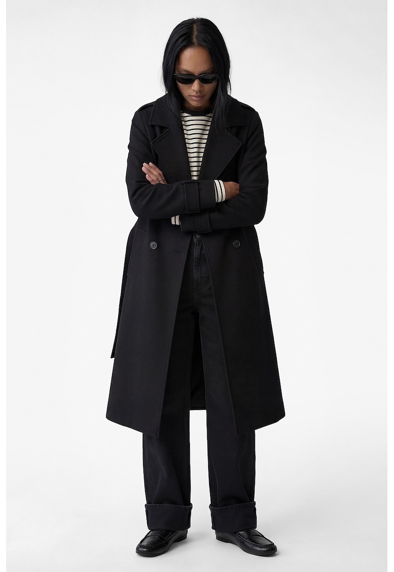 Palton cu doua randuri de nasturi - Negru