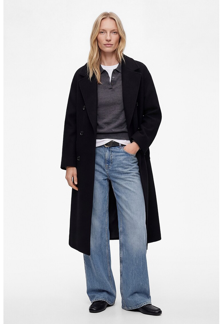 Palton lung cu doua randuri de nasturi - Negru