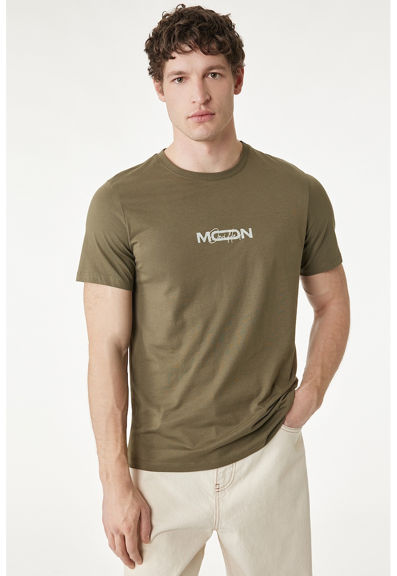 Tricou cu imprimeu text - Kaki