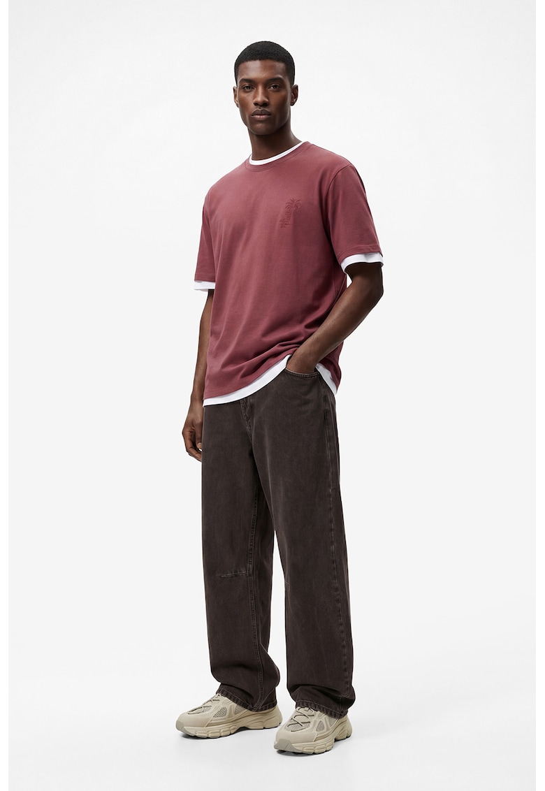 Tricou regular fit cu decolteu la baza gatului - Rosu stins