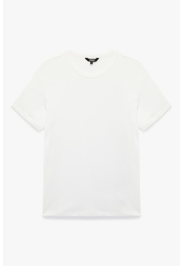 Tricou de bumbac cu decolteu rotund - Alb